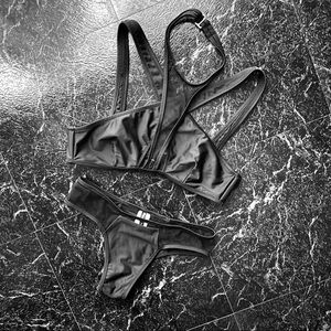 Trendy modern black nasty gal mesh choker bikini